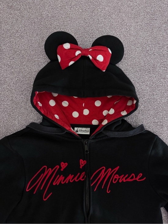 Disney Tops - Disney Parks Minnie Mouse Ear Zip-Up Hoodie Black & Red Medium